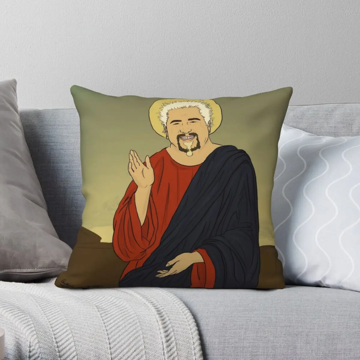 

Guy Fieri Jesus Square Pillowcase Polyester Linen Velvet Creative Zip Decorative Sofa Seater Cushion Cover