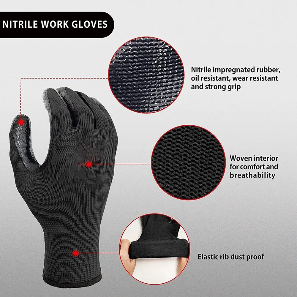 Guantes de trabajo de seguridad para constructores, manoplas de nitrilo prémium con excelente agarre, agarre para jardinería, protección Industrial,