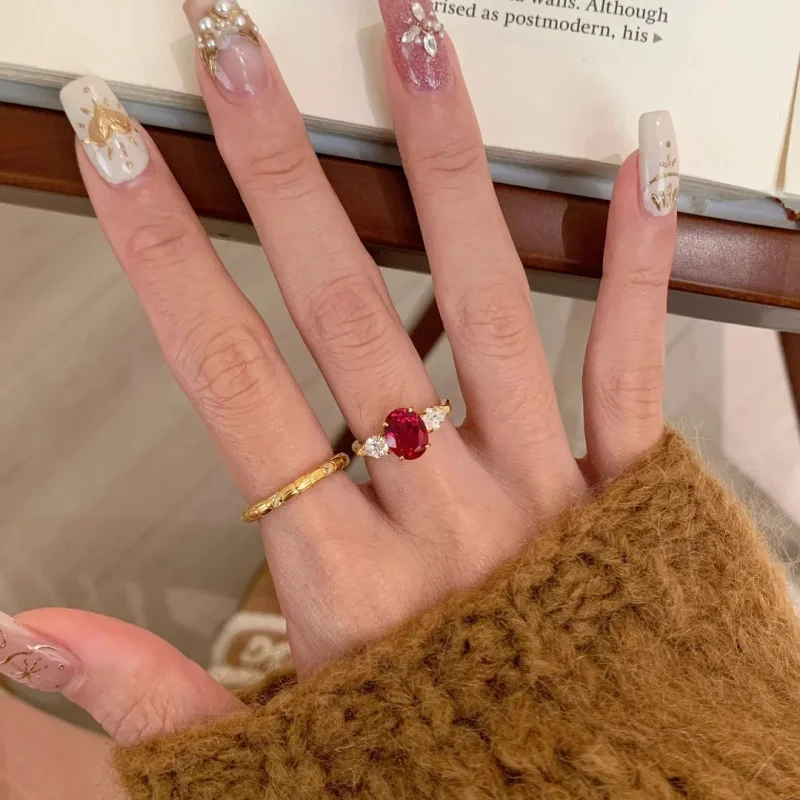 Women's 18K Rose Gold Natural Ruby Ring Set