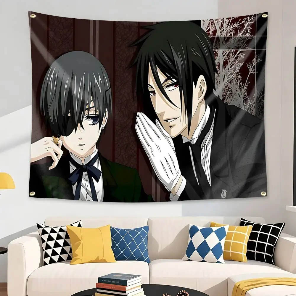 Victorian BB Anime B-Black Butler Flag Tapestry Banner for Bedroom Living Room Outdoor Camping Custom Supported