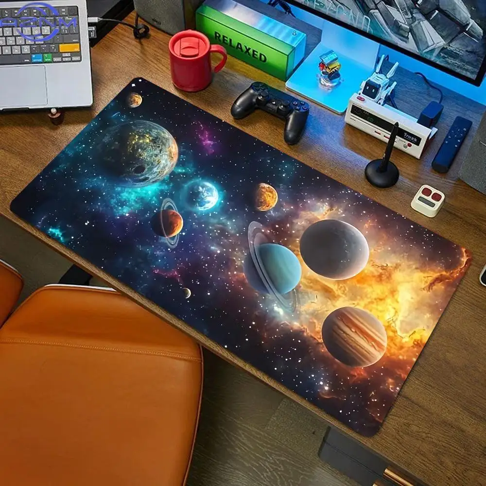 Colorful Galaxy Planet Gaming Mousepad, Large Desk Mat Laptop Keyboard Carpet, PC Gamer Computer‑Accessories Non‑Slip Rug