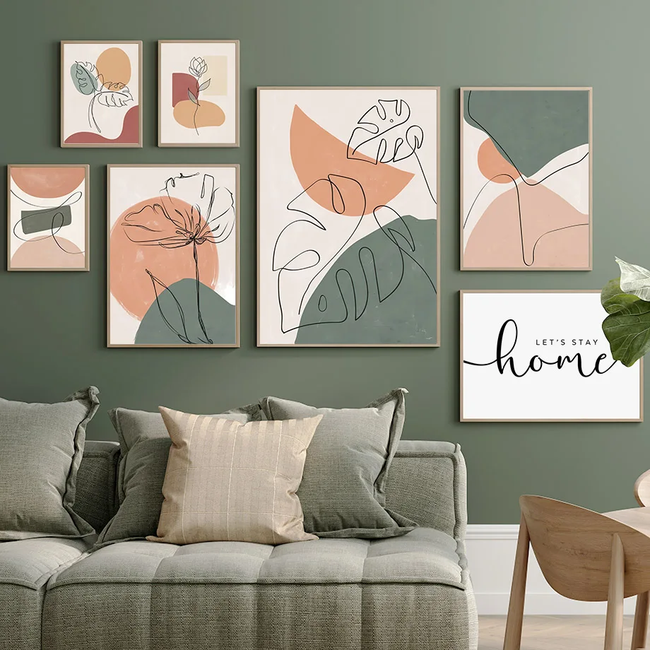 Line Drawing Girl Face Flower Leaves Abstract Posters & Prints Wall Art Canvas Painting Hotel Bar Pictures For Living Room Decor