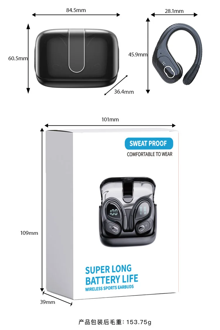 Sport Wireless Earbuds Bluetooth 5.4 w/ 75H Playtime - ENC Noise Cancelling Mic  IPX7 Waterproof Earhook Design  Hi-Fi Deep Bass