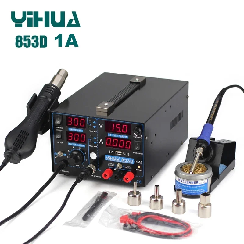 Rework Solder Soldering Iron YIHUA 853D 5A USB 2A 1A SMD DC Power Supply Hot Air Gun Rework Solder Station temperature control