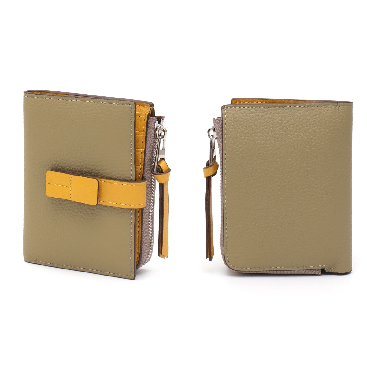 SC Women Fashion Real Leather Bifold Short Wallet Contrast Color Multi Pockets Card Holder Zip Pocket Cash Slot Coin Purse Daily