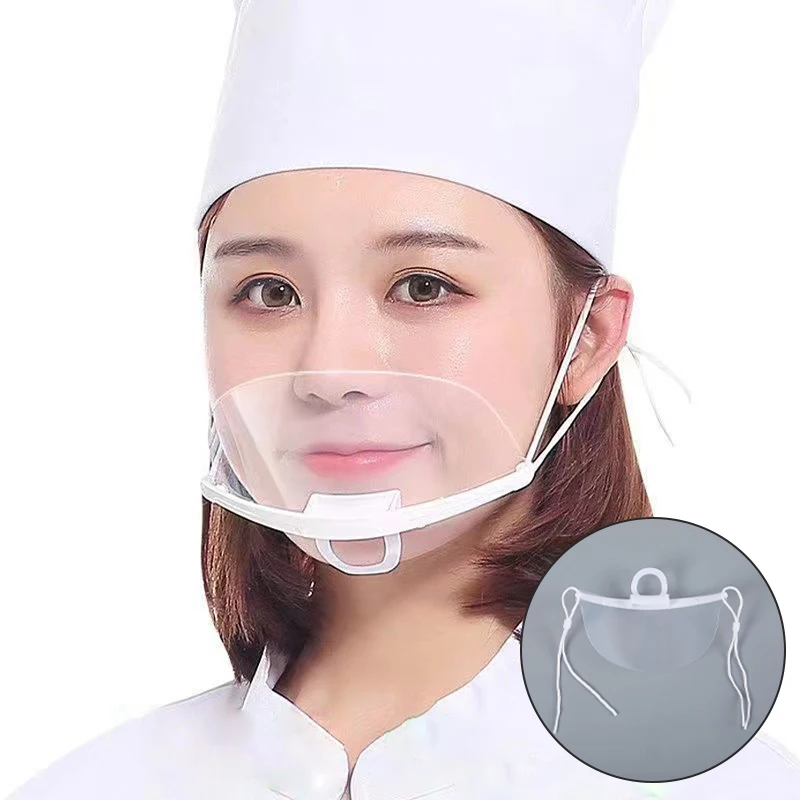 10pcs Clear Plastic Catering Mask Hotel Beauty Chef Waiter Protective Mask Reusable Visible Splash Proof Mask Mouth Cover
