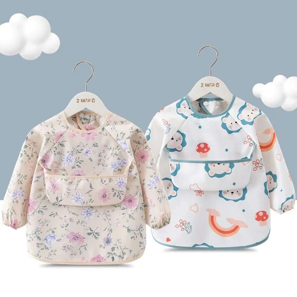 New Waterproof Child Feeding Bib Rice Pocket Feeding Blouse Long Sleeve Apron Children's Feeding Smock Soft Toddler Bibs