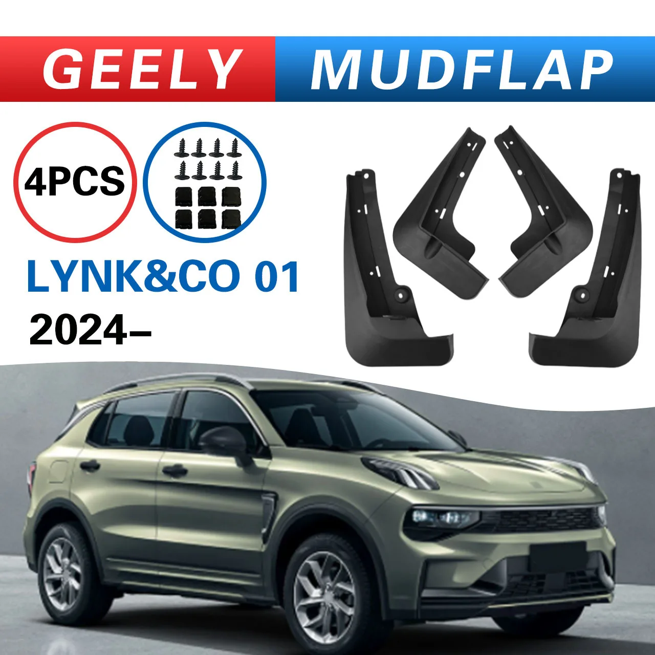 

For LYNK&CO 01 2022 2023 2024 Front Rear Fender 4Pcs PP Mudguard Mud Flaps Guard Splash Flap Mudguards Car Accessories