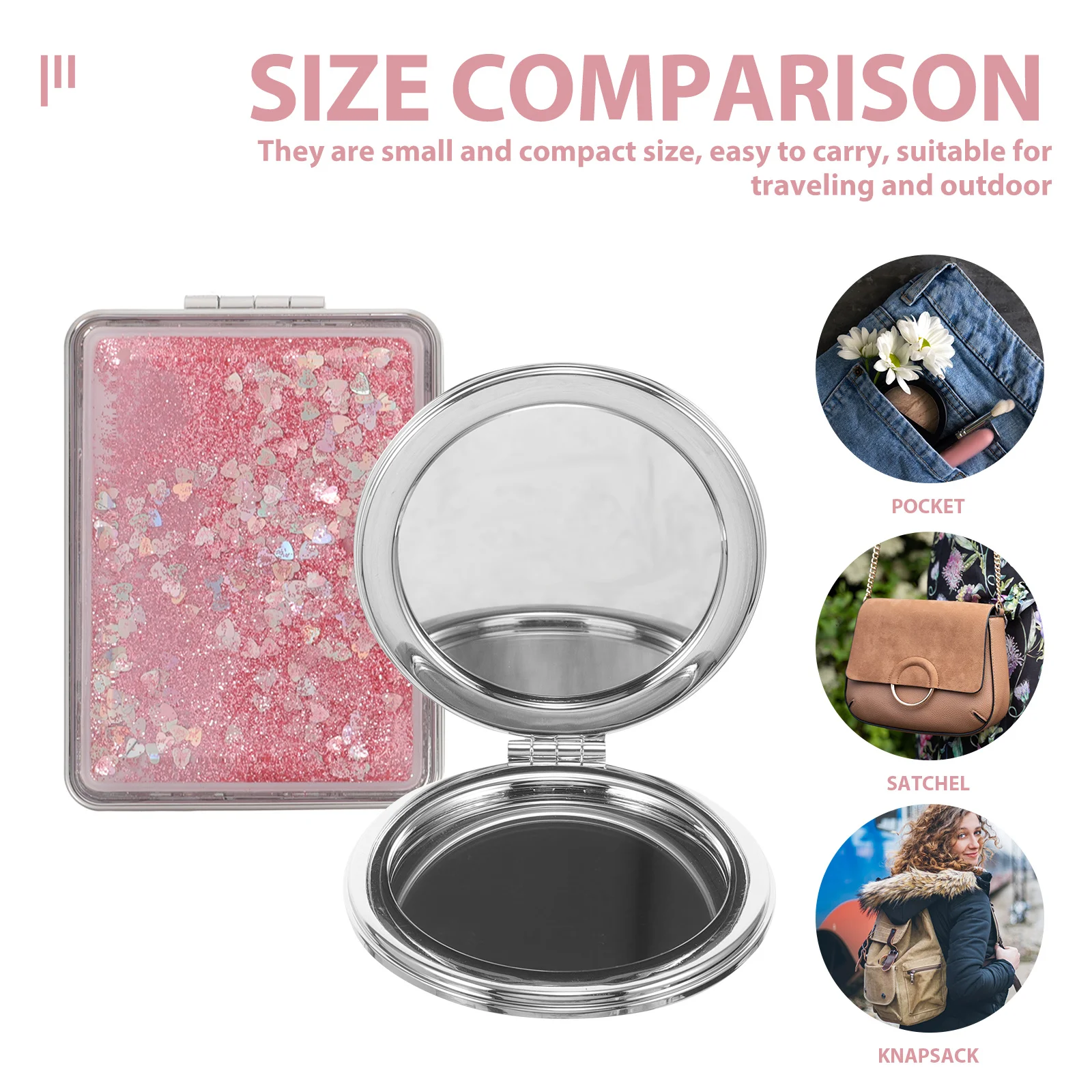 2 Stück kompakte Spiegel, tragbarer Reise-Make-up-Spiegel, kleiner Handspiegel für Frauen, Kosmetik, Geldbörse, Zubehör, dekorative Spiegel