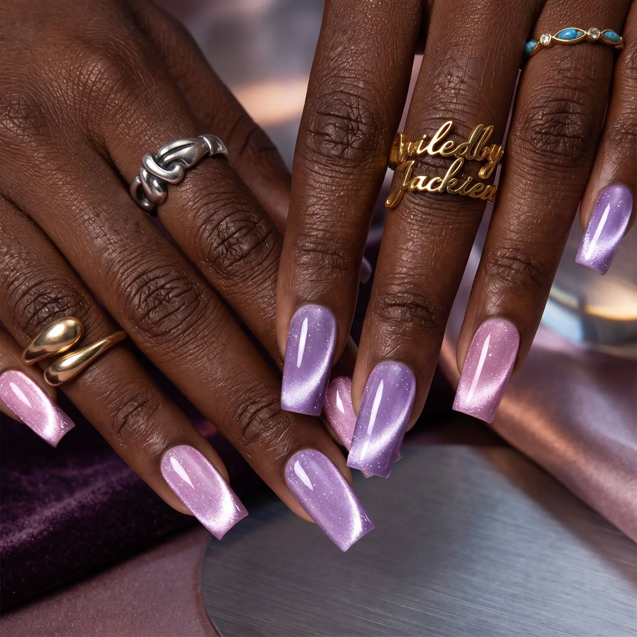Hassleless 3-Piece Peach and Taro Cat Eye Nail Polish Set, Pink Cat Eye, Purple Cat Eye with Iridescent Glitter, Clear and Naturally Shiny, Easy to Apply, Create a Dreamy Nail Art, Sweet yet Not Too Cloying, with a Girly Touch.
