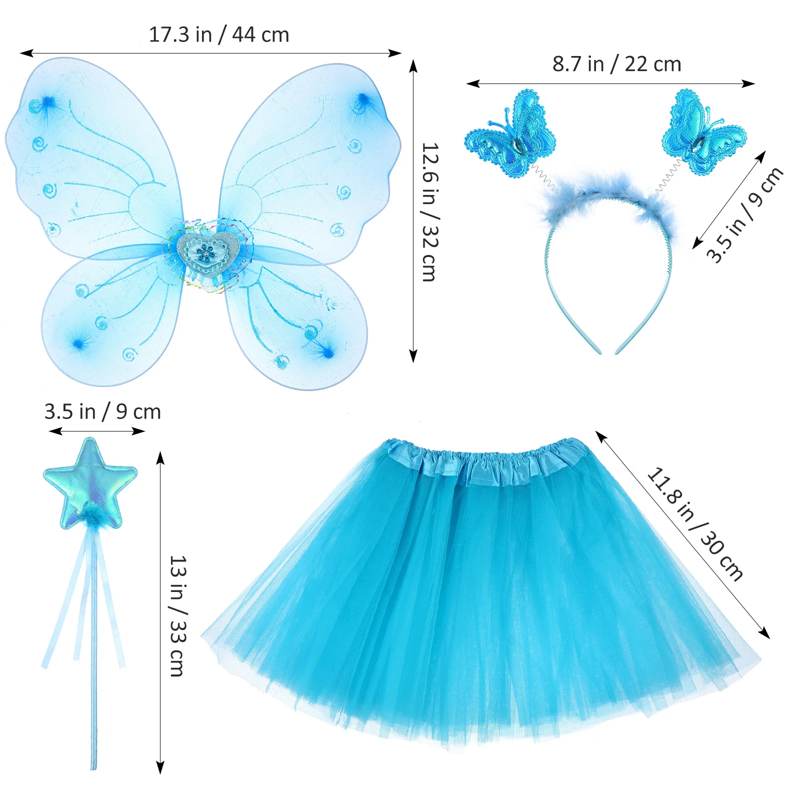 Vlindervleugels Vierdelige set Meisjeshoofdbanden Make-up Mesh Tutu Rok Gaas Fee Kostuum voor Cosplay Kousen Stof Meisjes