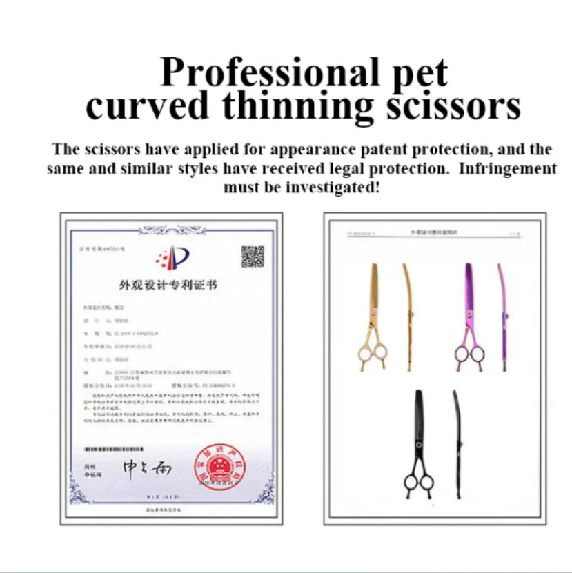 Fenice Professional JP440c 7 inch High quality Pet dog Grooming Scissors Curved thinning Shears Chunker Thinner Scissors