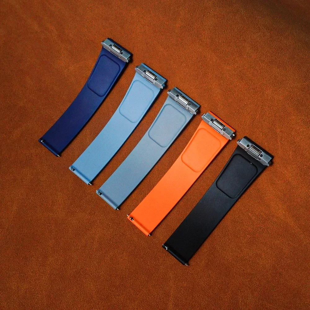 FKM Rubber Watch Straps For Cartier Santos Quick Release New Watch Band Women Men's Fluorine Rubber Sky Blue Watchband