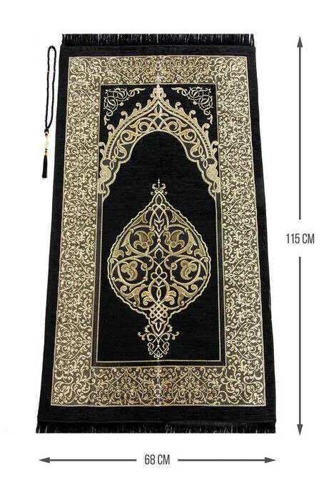 

Ottoman Chenille Prayer Rug Rosary Gift Black Muslim Islam Sheet Prayer Mat Holy Quraan Islamic Mats