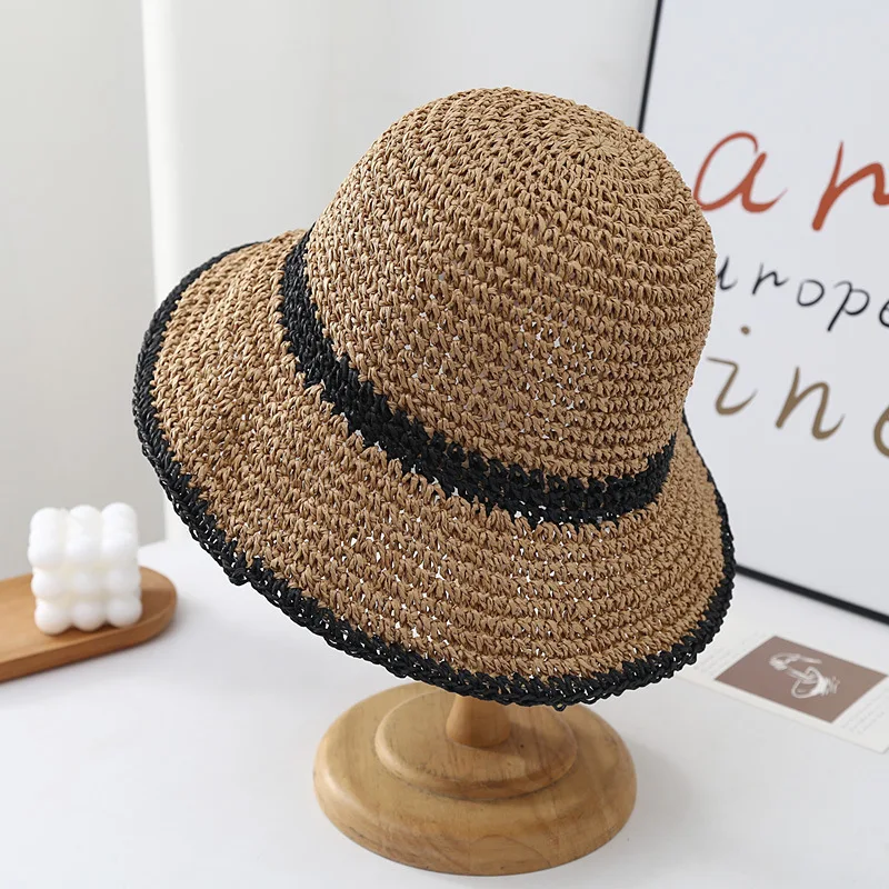 New Summer Foldable Straw Crochet Bucket Hat For Women Outdoor Sunshade Fisherman Hat Fashion Lady Holiday Beach Hat Spring Gift