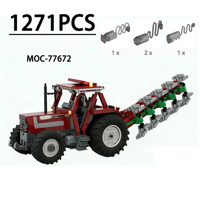 MOC-77672 Building Block Farm Tractor Plow Connector Model 1271 Pieces Birthday Fun Toy Christmas New Year Gift Decoration