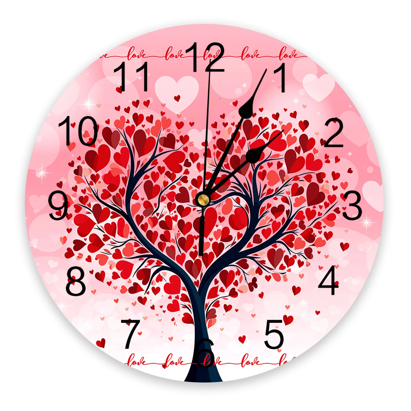 Valentine'S Day Love Tree Illustration Printed Wall Clock Modern Silent Clock Living Room Home Decor Wall Hanging Watch