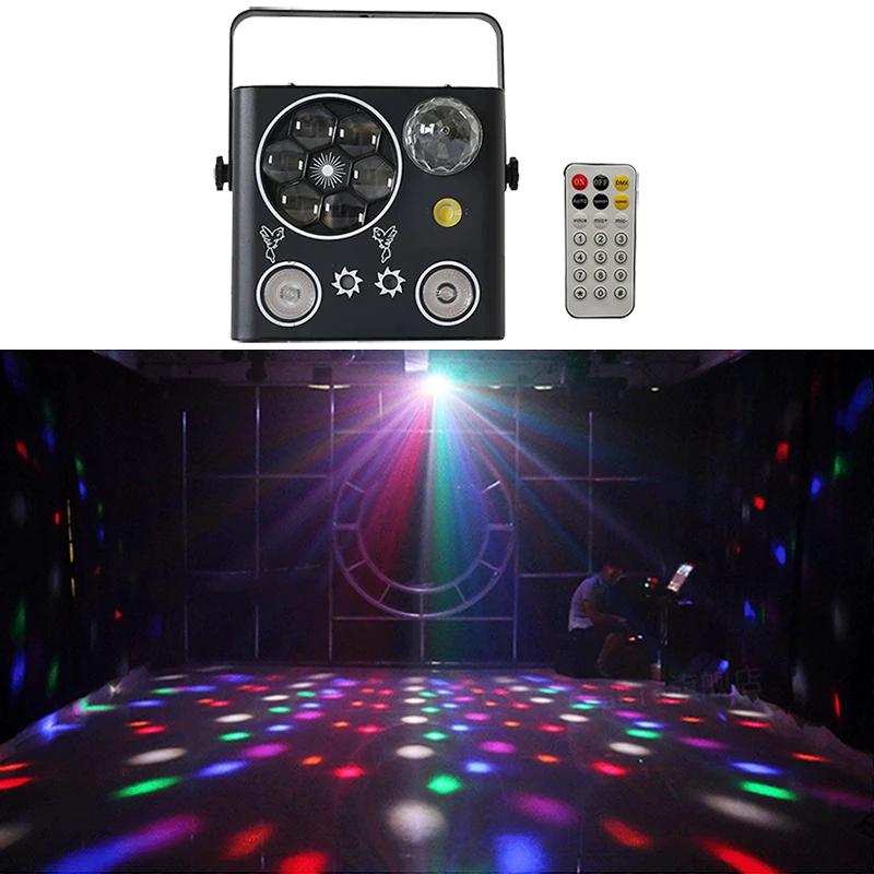 Party Light Remote 5 IN 1 Stage Effect Light Led Magic Ball RGB Color Gobo Piictures White Flash RG Laser Fog Disco Holiday