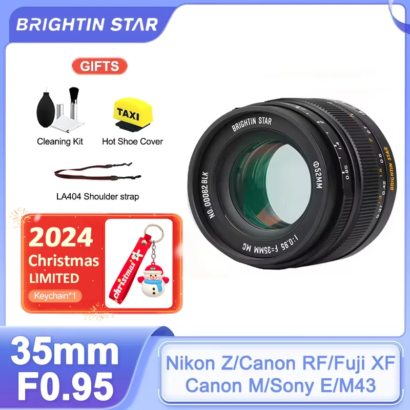 Brightin Star 35mm F0.95 Large Aperture Lens for Fujifilm X Sony E Nikon Z Canon M Canon RF M43 Mount Mirrorless xt10 xt20 zve10