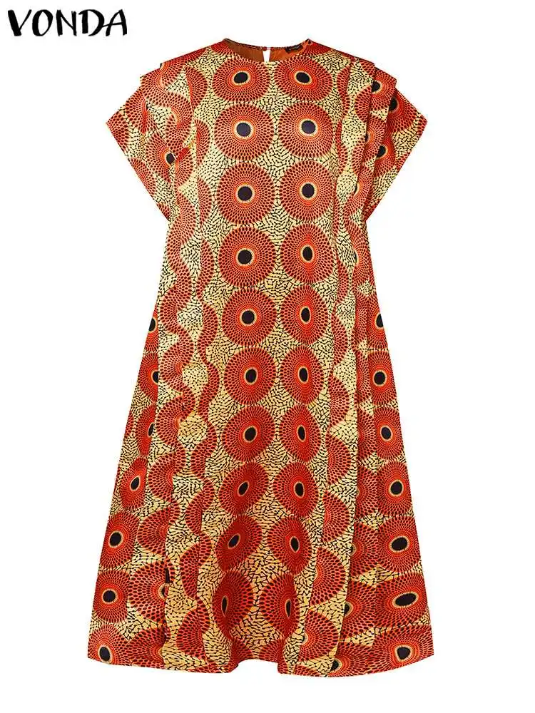 VONDA-Vestido longo maxi feminino, vestido de verão boêmio estampado, casual, robe solto, tamanho grande, 5XL, moda, 2024