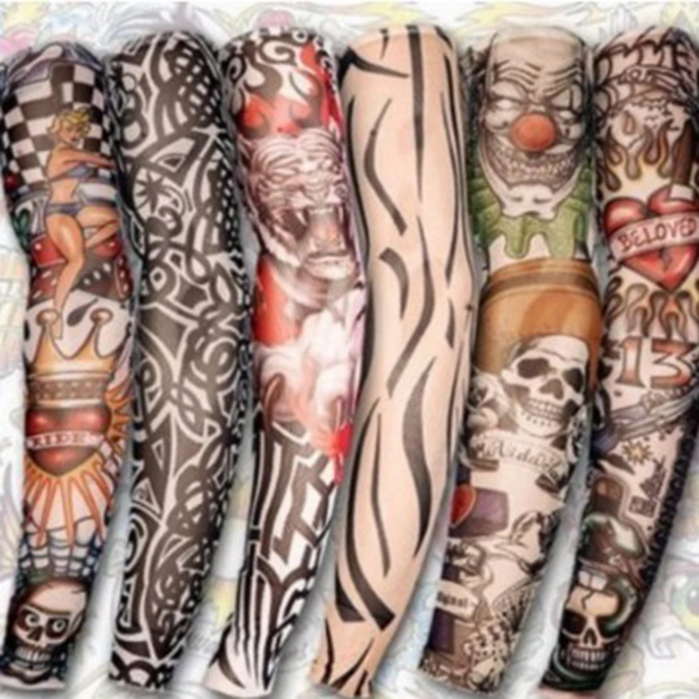 Mangas de tatuaje de brazo para hombres y mujeres, protección solar Uv, sin costuras, para montar al aire libre, a la moda, 2 piezas