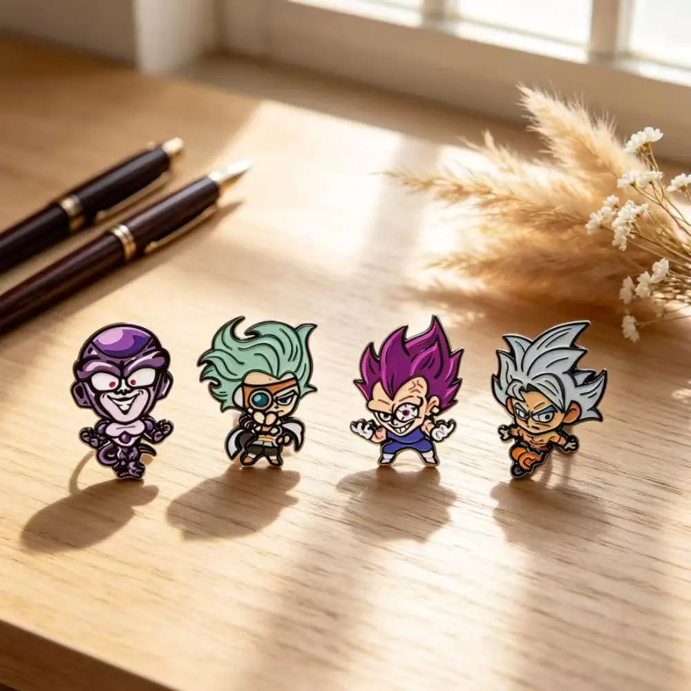 4Pcs Chibi Saiyan Anime Character Enamel Pins Set, Cartoon Metal Brooches, Decor Lapel Pins for Backpack Jackets Gift