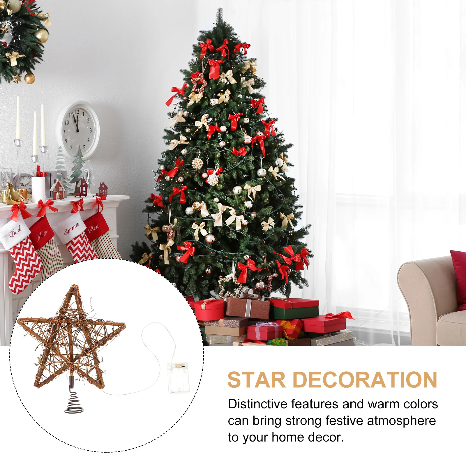 

1Set Christmas Tree Topper Rattan Star Star Festival Treetop Light Warm Glowing Xmas Tree Decor Treetop Decor Christmas Ornament