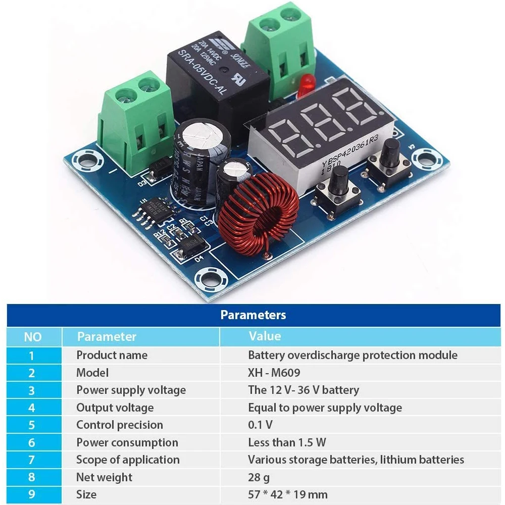 2PCS XH-M609 Voltage Protector Low Voltage Cutoff DC 12-34V Over Discharge Protection Module for Lead Acid Lithium Battery
