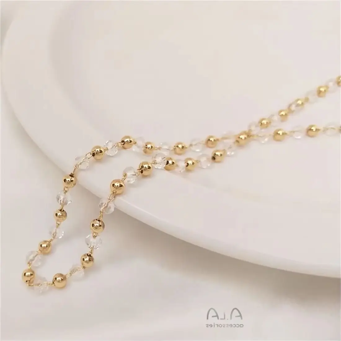 

14K Pack Gold Glow Beads Cut Zircon Round Beads Spacer Chain DIY Loose Chain Handmade Bracelet Headpiece Accessories B629