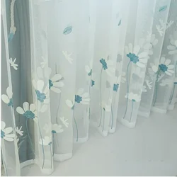 White Tulle Curtain Flower Embroidered Tulle Curtains for Bedroom Window Curtain for Living Room Sheer Curtains Kitchen Curtain