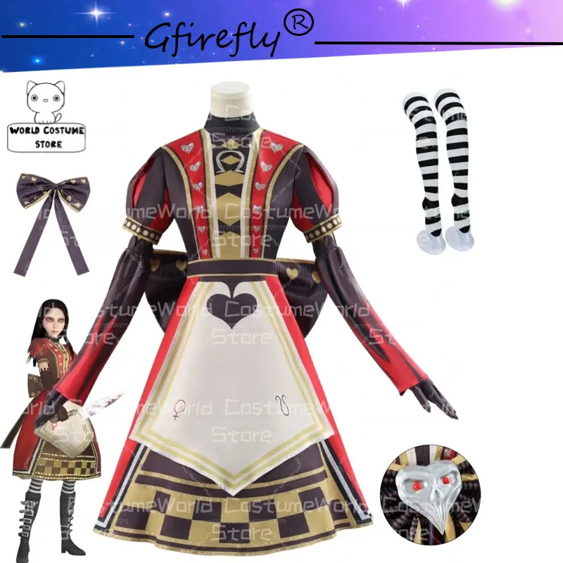 

Аниме-игра Alice Madness Returns Alice, карнавальный костюм, красное платье горничной, женская одежда для Хэллоуина, Рождества, аниме, костюм для взрослых