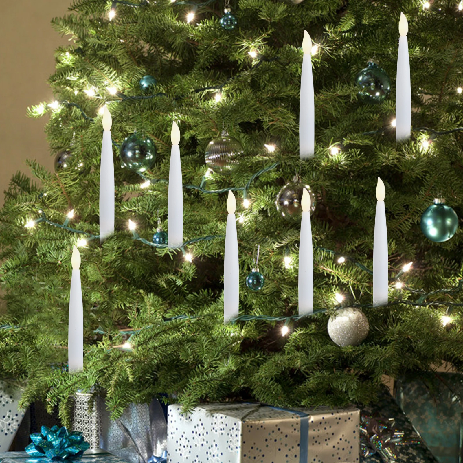 

12Sets Christmas Tree Lights Warm White LED Flameless Candles for Holiday Window Decorations with Hanging Accessories