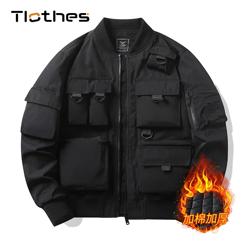 

Hip Hop Thick Ninja Jackets Men Winter Coats Technical Fashion Black Bomber Jacket Multi Pockets TechWear Military Jacket Mens