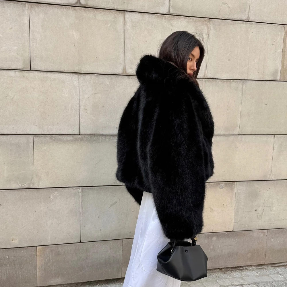 Women's Faux Fur Coat Thick Lapel Faux Fox Fur Jacket Autumn Winter Eco-Friendly Artificial Fur Outerwear Fashion Warm Coat