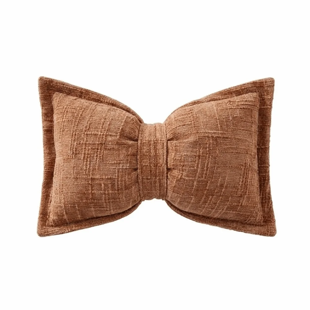 Bow Pressed Edge Pillow Cases Chenille Textured Decorative Cushion Covers Soft Breathable Throw Pillow Covers Sofa