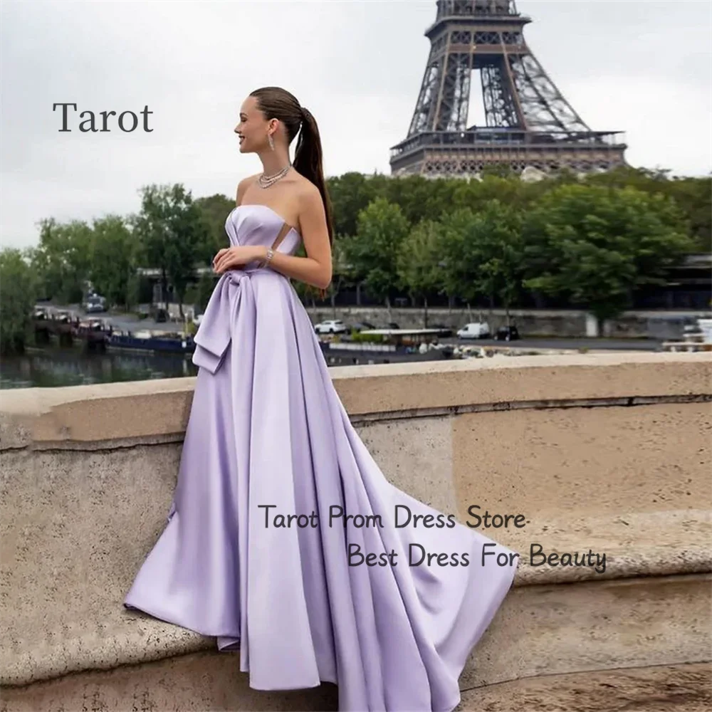 

Tarot Dubai A Line Strapless Prom Dresses Sleeveless Simple Evening Dress For Women Floor Length Tiered فساتين حفلة موسيقية