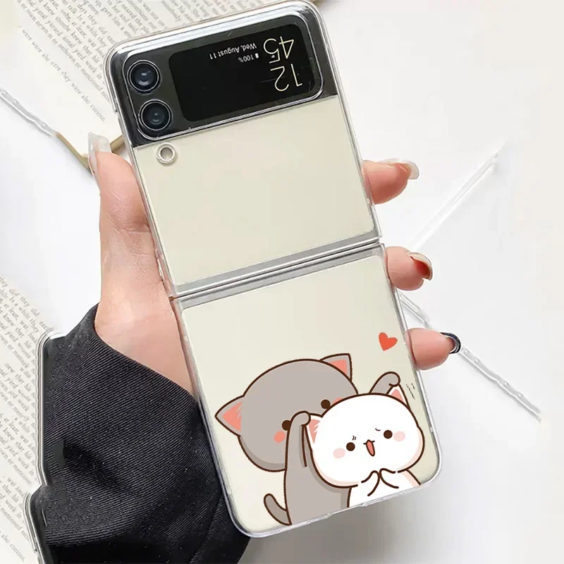 Cartoon Cute Cats Phone Case for Samsung Galaxy Z Flip 5 ZFlip 6 5G Transaprent Clear Cover for Samsung ZFlip 4 Z Flip 3 Fundas