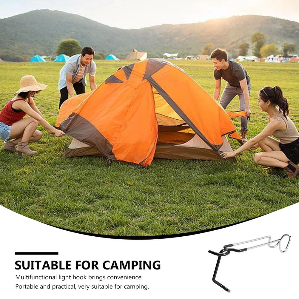 

Camping Lantern Hook Hanger Stainless Camping Lantern Light Hook Steel Nonslip Rubber Ends Portable Outdoor Tools