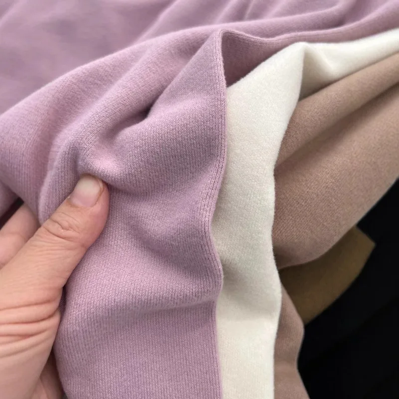 Double Sided Fleece Soft Round Neck Base Layer Top Women Autumn Winter Warm Velvet Solid Color Long Sleeve T Shirt