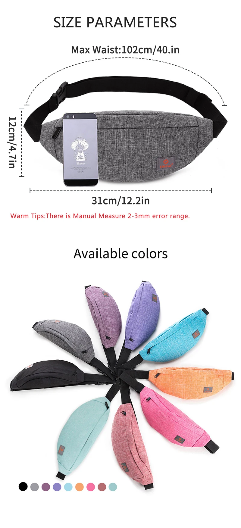 TINYAT Neue Frauen Casual Taille Pack Tasche Marke Leinwand Schulter Fanny Packs Frauen Gürtel Tasche Tasche Für Geld Telefon Schwarz Bum Hüfte Tasche – Detail 5