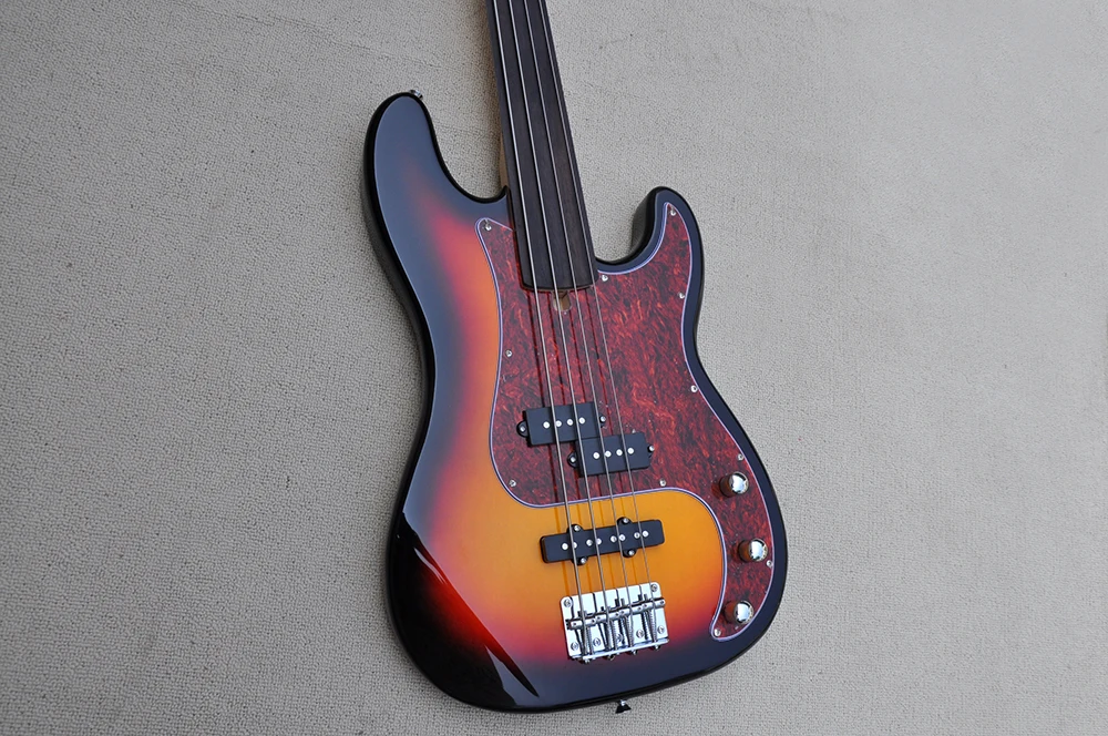 Fretless 4 Strings Tobacco Sunburst Electric Bass Guitar with Rosewood Fretboard,Customizable