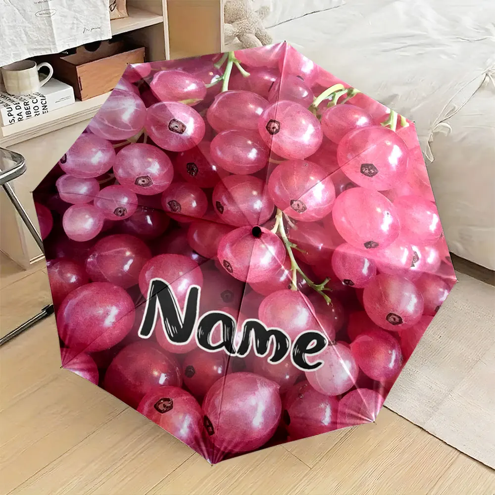 Custom Name Umbrella, Red Berry Pattern Design Umbrella – Stylish and Vibrant Folding Umbrella for Sunny and Rainy,Gift