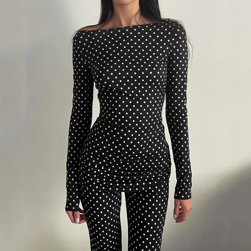 2025 Autumn 2 Pieces Set For Woman Long Sleeve Sports Suit Female Print Polka Dots Pant Sets Office  Two Piece Set Women Outfits