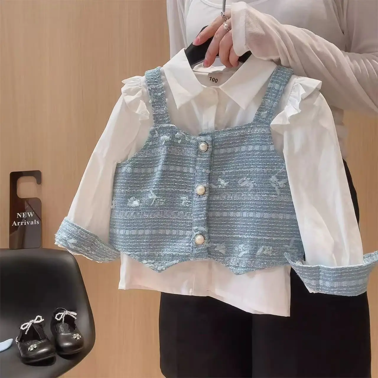 

90-140cm Baby Girl Set Spring and Autumn New Style Children's Western-style Shirt Vest pleated Skirt Three Piece Set