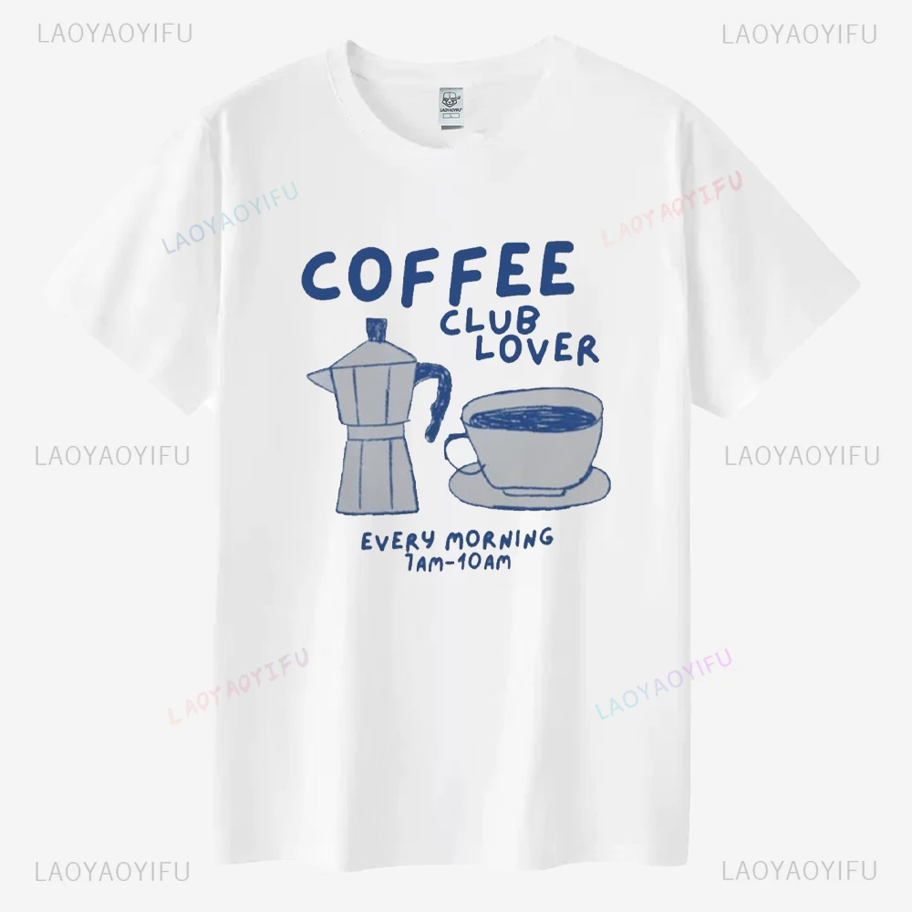 Coffee Club Lover Classic Womens Graphic T Shirts Aesthetic Beverage Trendy Social Club Summer Cotton T-shirt Outdoors Clothes