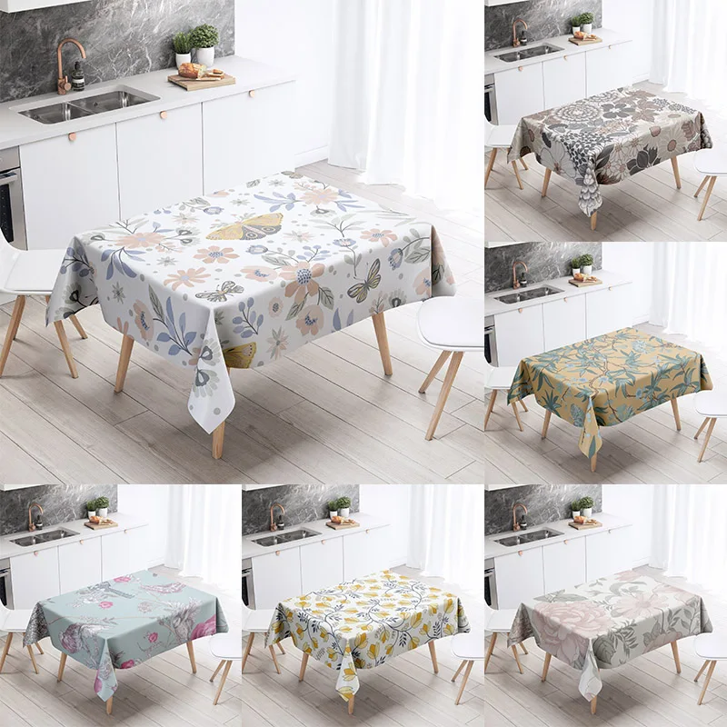 Butterfly Floral Tablecloth Home Decor Stain Resistant Waterproof Table Decoration Rectangular Kitchen Fireplace Countertop