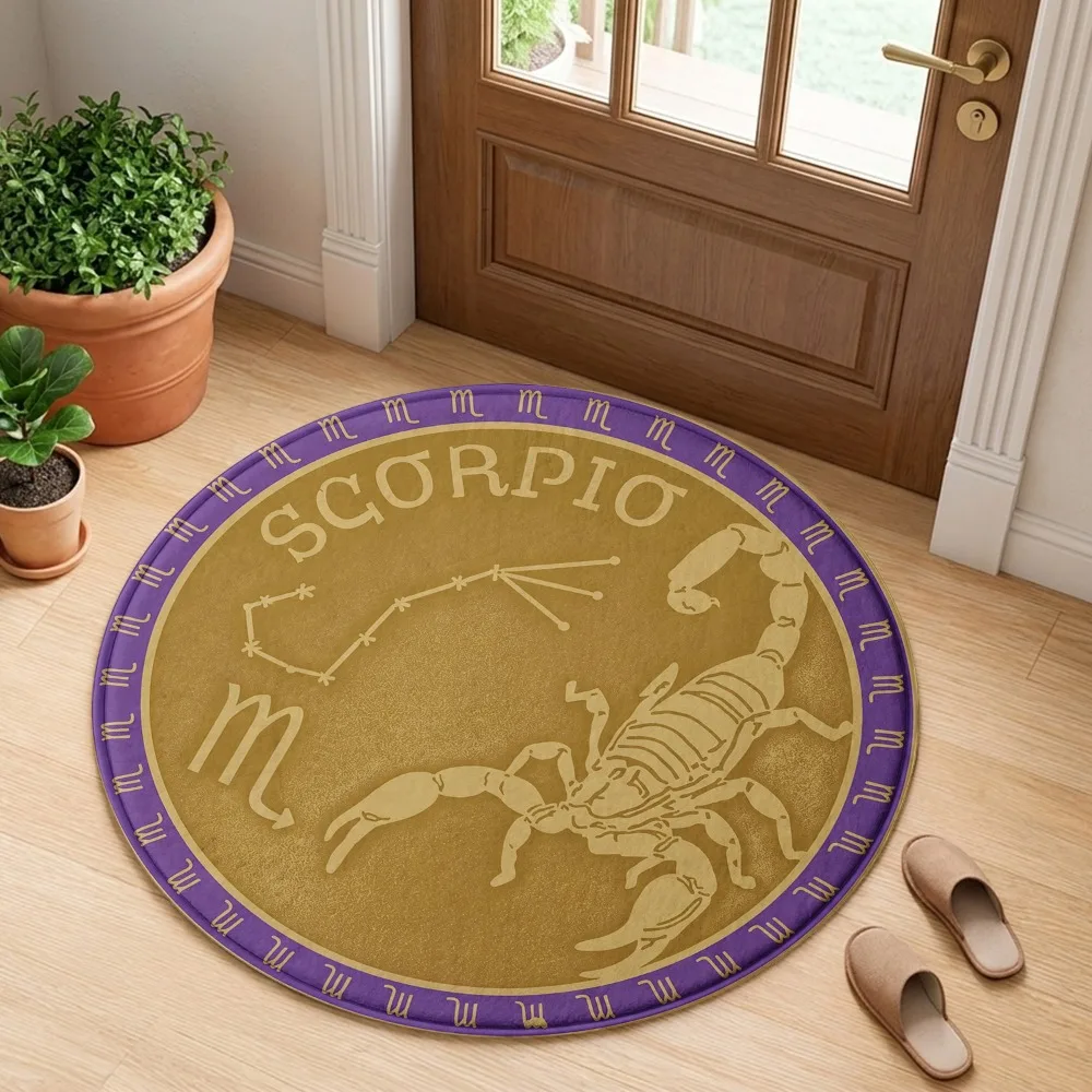 Scorpio Constellation Zodiac Sign Golden Scorpion Purple Pattern Holiday Luxury Round Mat Elegant Area Rug Home Decor