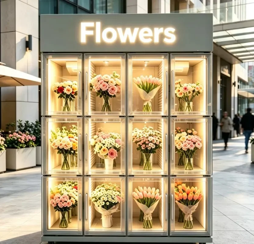 24h Self Service Multi-Function Refrigerated Vending Machine Credit Card  Stainless Steel Locker for Flowers Cake Egg Seafood