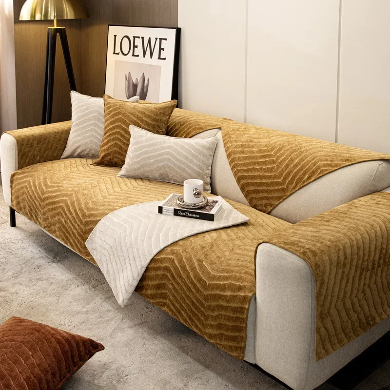 Sofa Cushion Plush Sofa Cushion Solid Color Padded Plush Cover Cloth Modern Simple Non-slip Sofa Cushion Backrest Cover