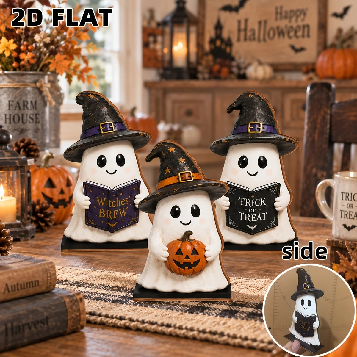 6/3 Pieces of Randomly Assorted Styles, Thickened 2D Flat Halloween Ghost Decorations with Hats, Holding Books and Pumpkins, Wooden Decorations. Halloween Wooden Decorative Plaques, Perfect Holiday Gifts, Ghost Reading Books, Wall Decorations for Home, Desktop Office Decorations, Christmas Decorations, Suitable for All Settings, Vintage, Pastoral, Home Decor, Decorative Signs and Plaques, Halloween Gifts